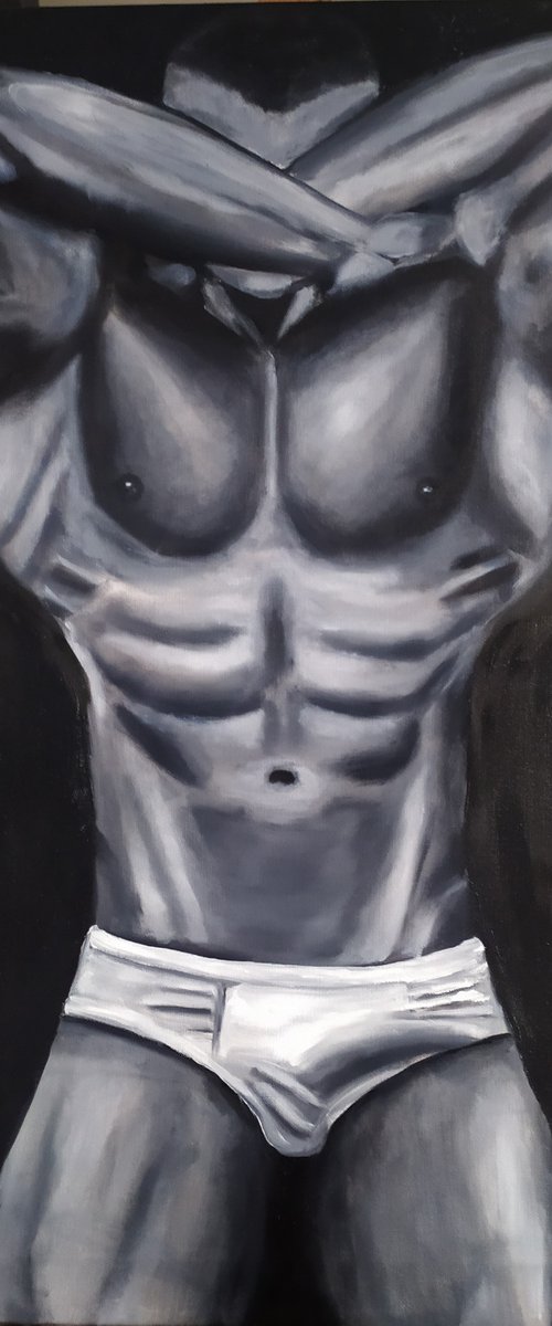 Dear friend, original erotic nude man body, gift idea, bedroom painting by Nataliia Plakhotnyk