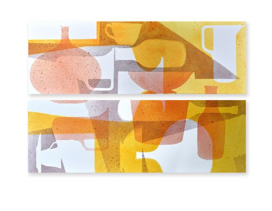 Abstract stillife Yellow to Red-1, canvas 47x16 inch