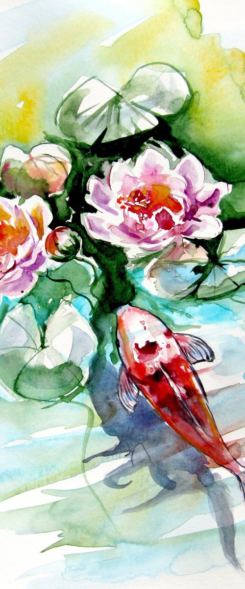 Fish with water lily by Kovács Anna Brigitta