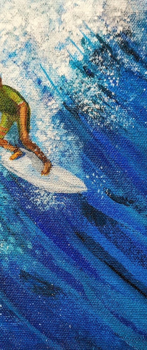 Surfer in the blue sea 4 by Asha Shenoy