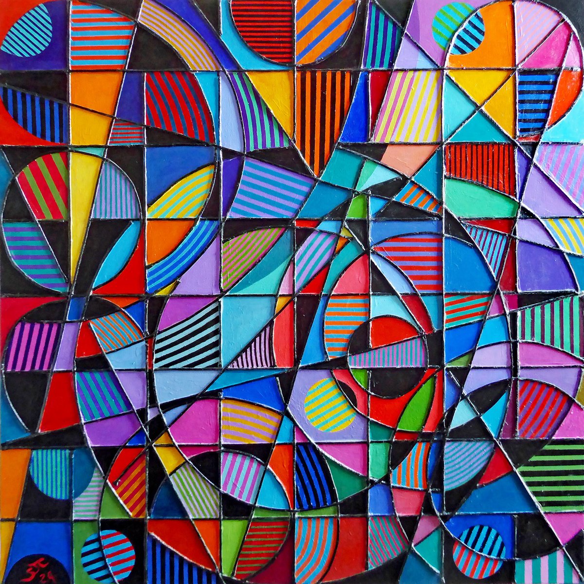 Geometric Abstract Painting By Stephen Conroy, 31 X 31", Landscape Of Geometry, Original Artwork