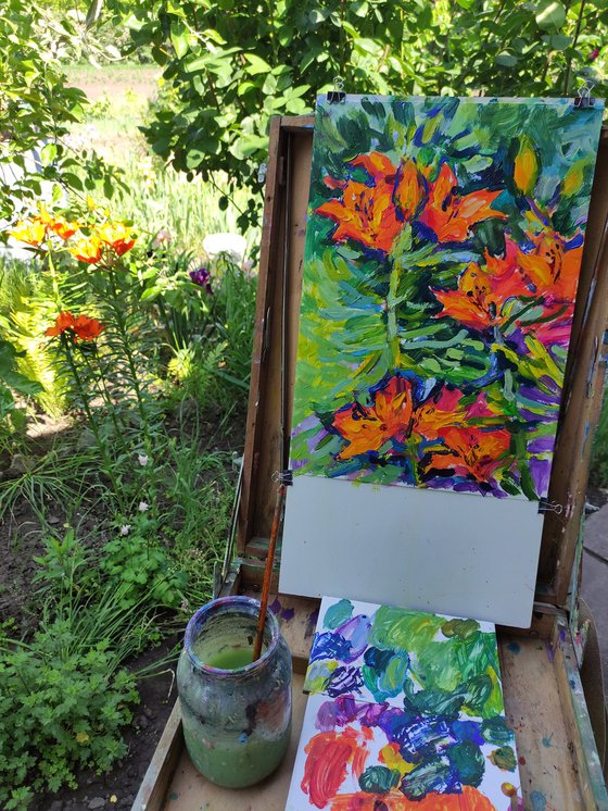 Orange lilies (plein air) original painting
