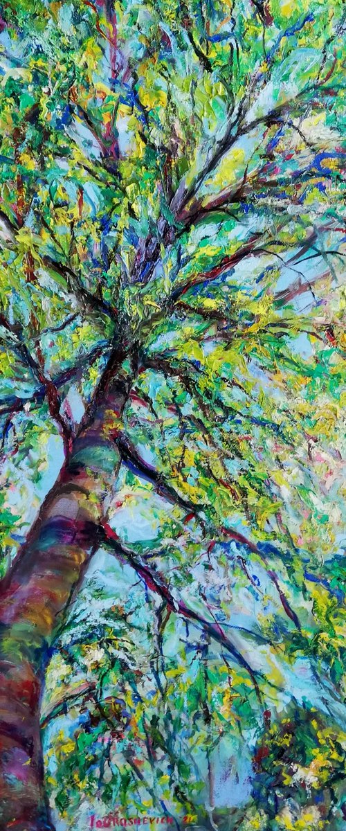 Oversize Tree Painting Extra Large Thick Textured Canvas Colorful Modern Oil Artwork Vertical Abstract Original Art 40 by 32" by Katia Ricci