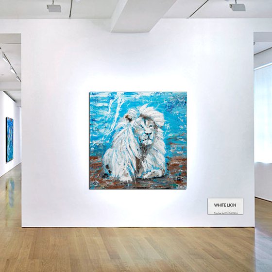 WHITE LION - King of Kings painting- 100 x 100 cm| 39.4" x 39.4" Series Hidden Treasures by Oswin Gesselli