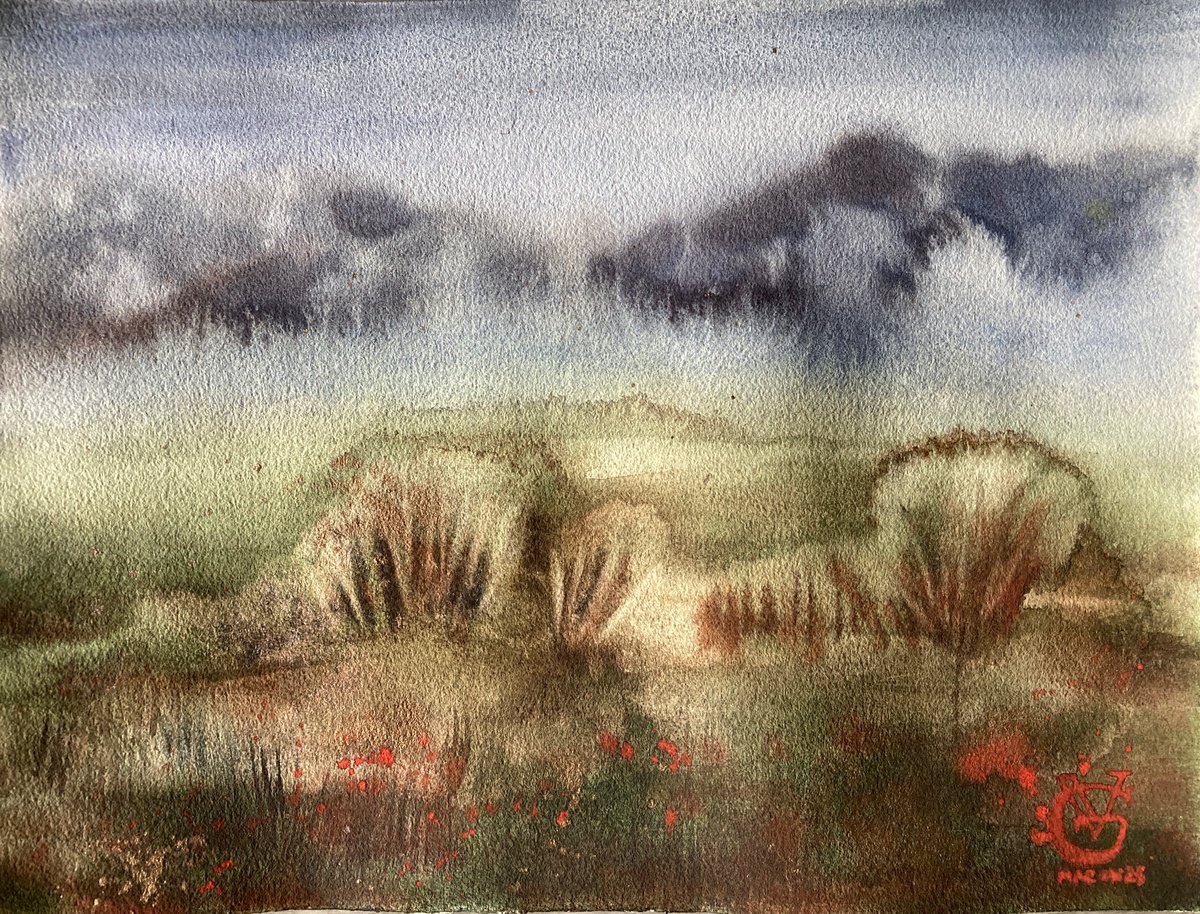 Impressionistic Landscape Watercolour By Valeria Golovenkina, 15 X 11", Early Spring Steppe 2, Original Artwork