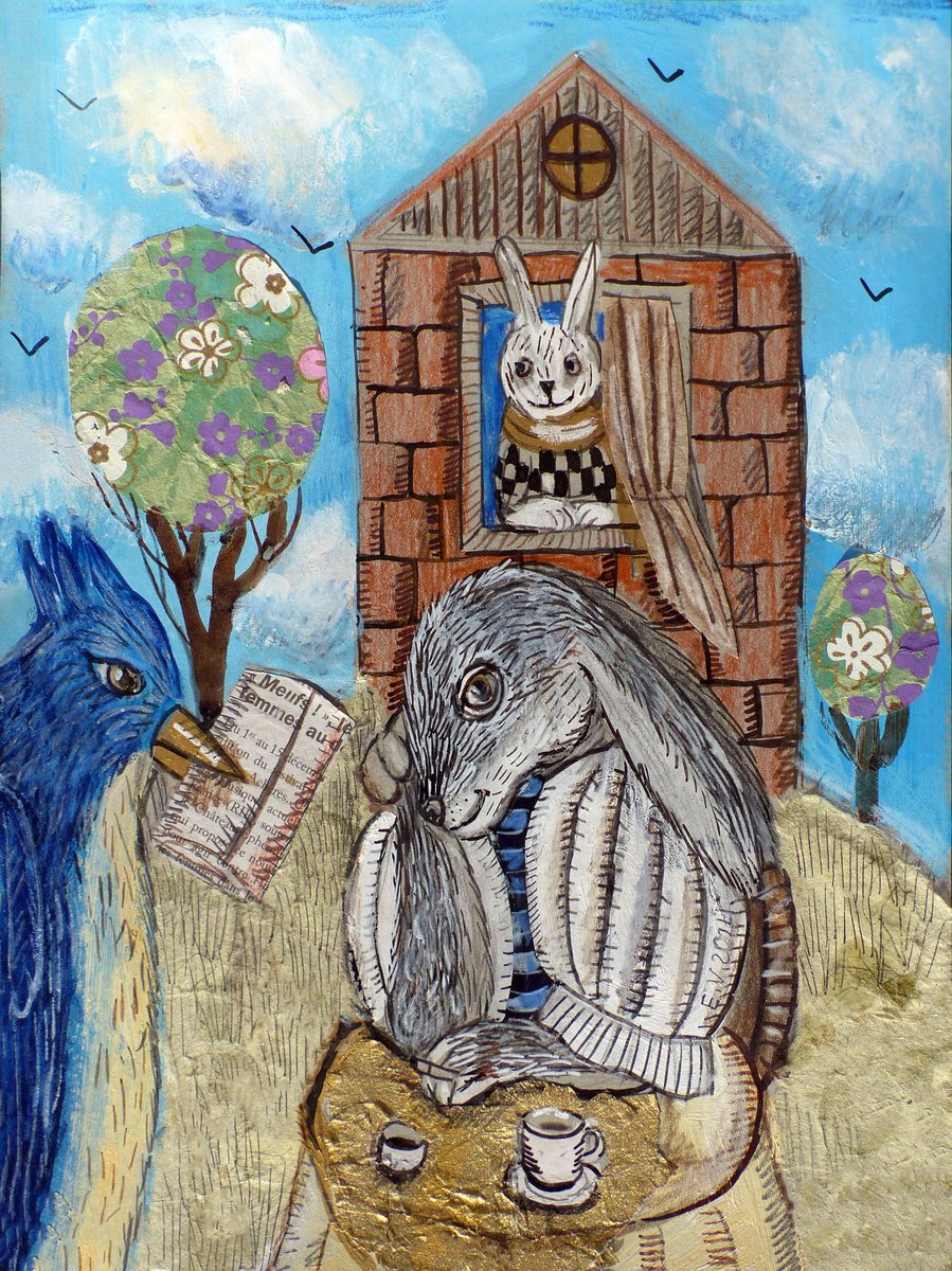 Surrealistic Painting , Morning Newspaper By Elizabeth Vlasova, 9 X 12, Artwork For Sale On Artfinder
