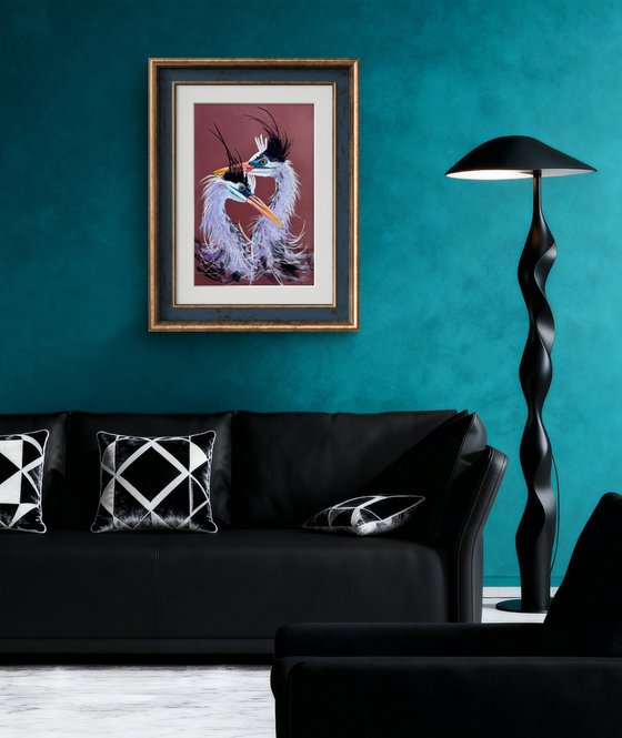 Twin Herons Soft Pastel