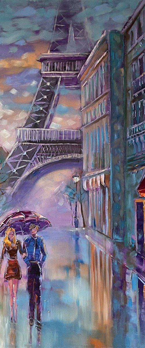 WALKING IN PARIS (90X90CM) by Mary Voloshyna