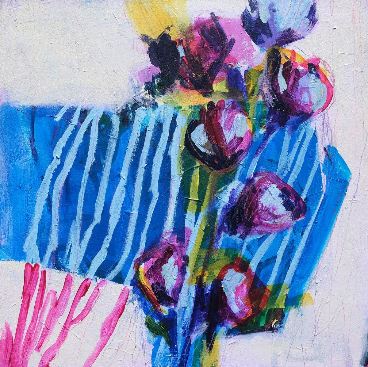 Expressive Abstract Acrylic Painting By Egle Ra, 20 X 20, Blooming Hearts, Original Artwork