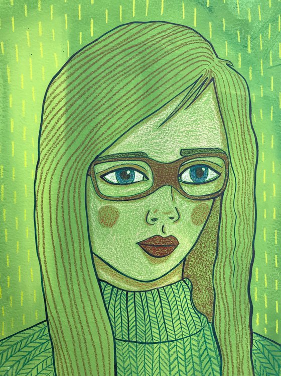Portrait in Green with Glasses