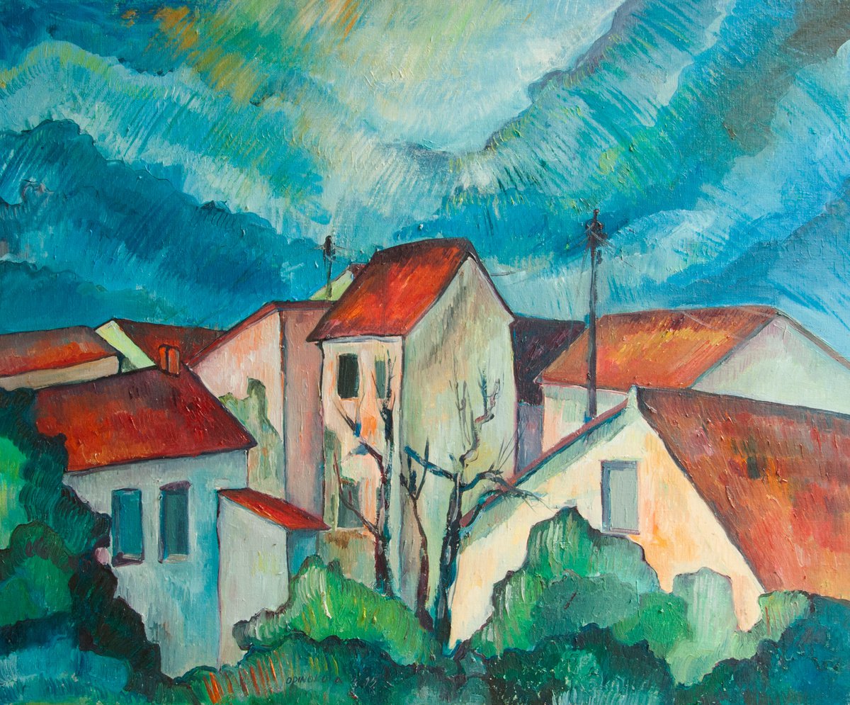 Impressionistic Cityscapes Oil Painting By Valda Rose Art Gallery, 29 X 24", Pretty Houses, Original Artwork