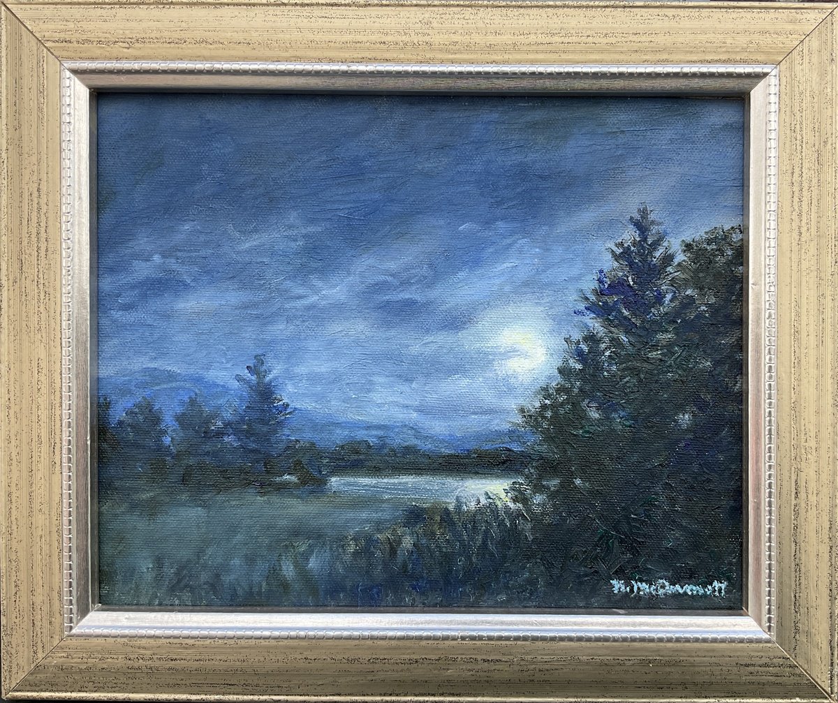 Impressionistic Landscape Oil Painting By Kathleen Mcdermott, 12 X 10", Light Of The Moon, Original Artwork