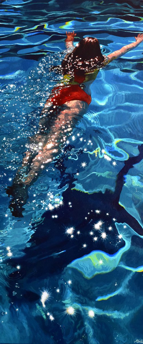 A Cloak of Stars - Swimming Painting by Abi Whitlock