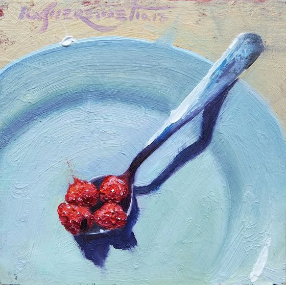 'FOUR BITES OF VITAMINE' - Small Oil Painting on Panel