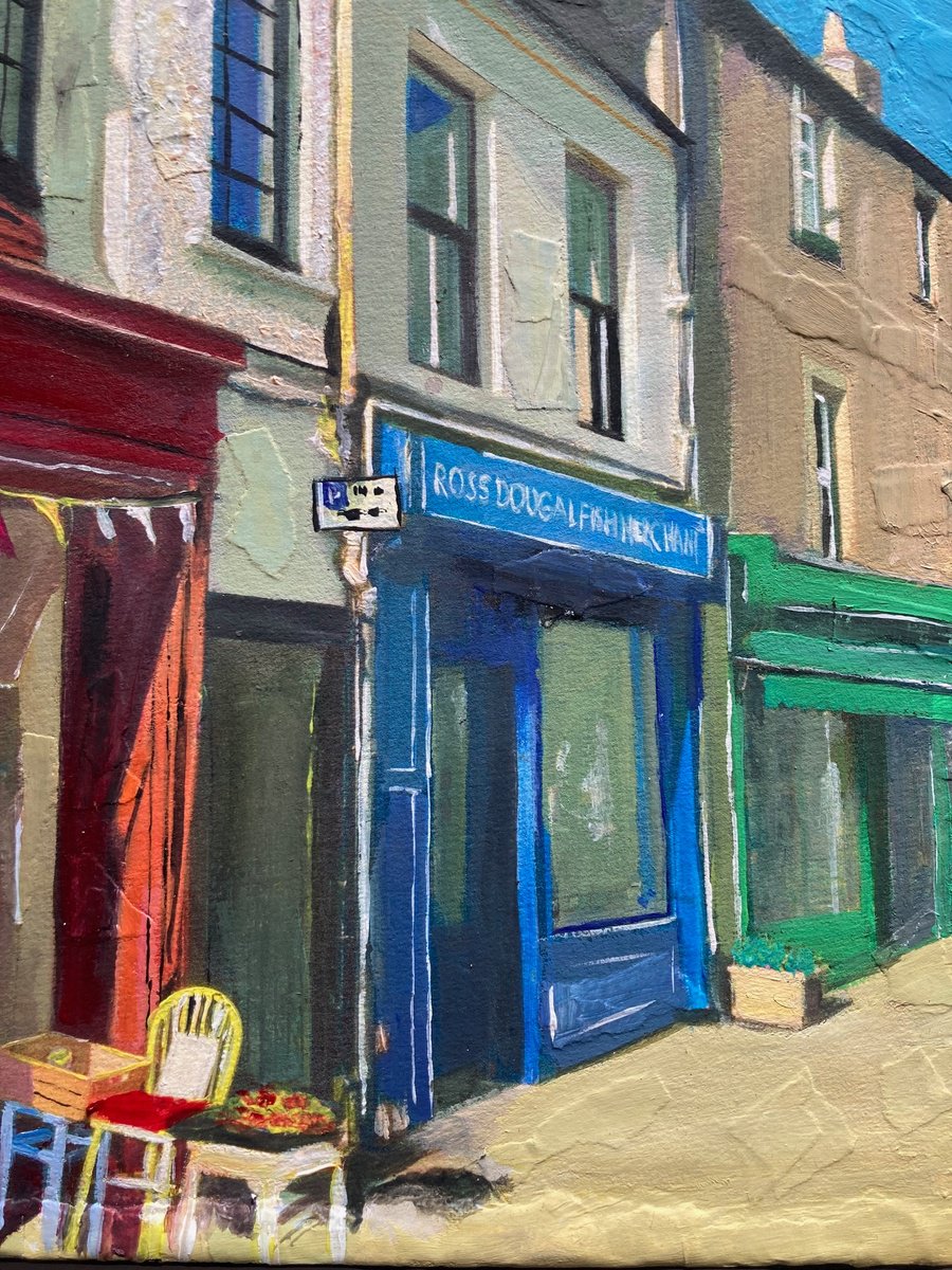 Photorealistic Cityscapes Acrylic Painting By Andrew Reid Wildman, 10 X 12, Peebles, High Street In Summer, Original Artwork