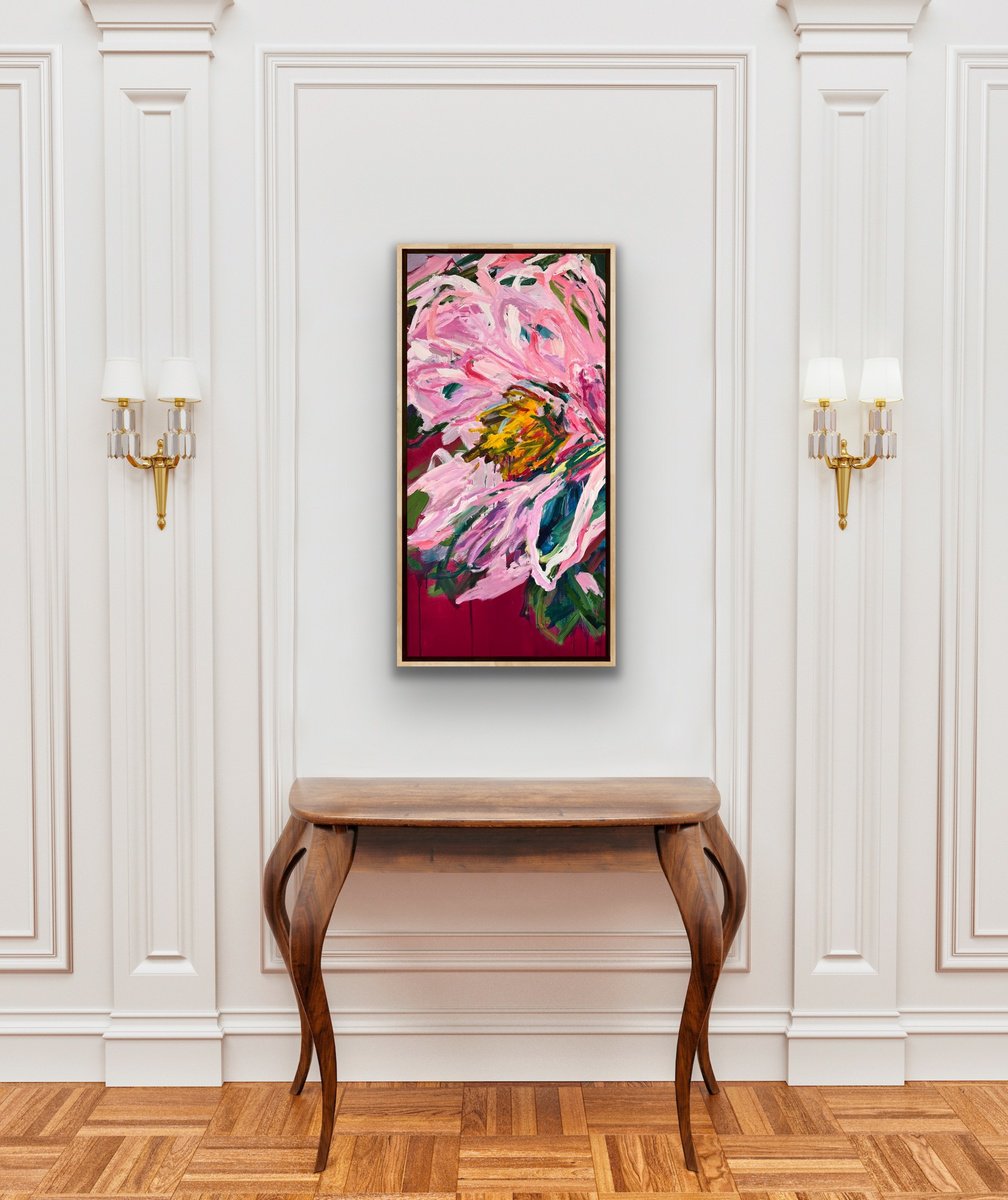 Expressive Botanical Painting By Julia Borg, 24 X 47", "Dancing With Myself...", Original Artwork