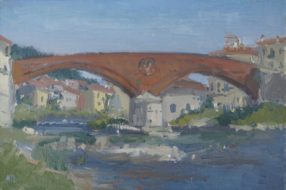 Impressionistic Cityscapes Oil Painting By Alex James Long, 14 X 9, Pontassieve, Tuscany, Original Artwork