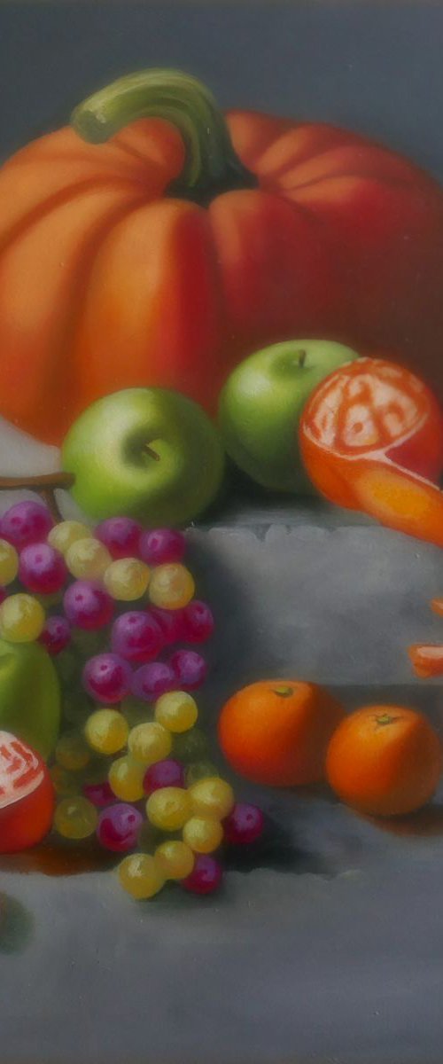 Still life with pumpkin apples and grapes (2016) by Philippe Olivier