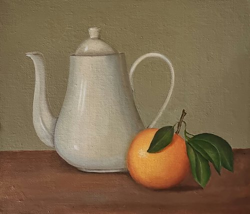 White Teapot and Orange by Priyanka Singh