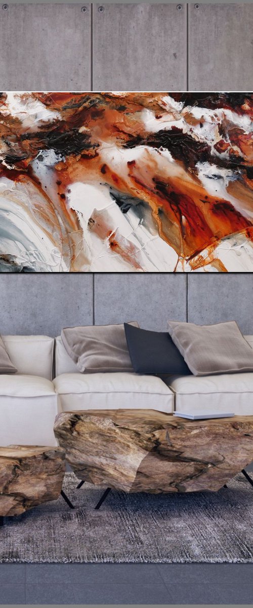 Rusted Granite 240cm x 100cm Rust White Textured Abstract Art by Franko