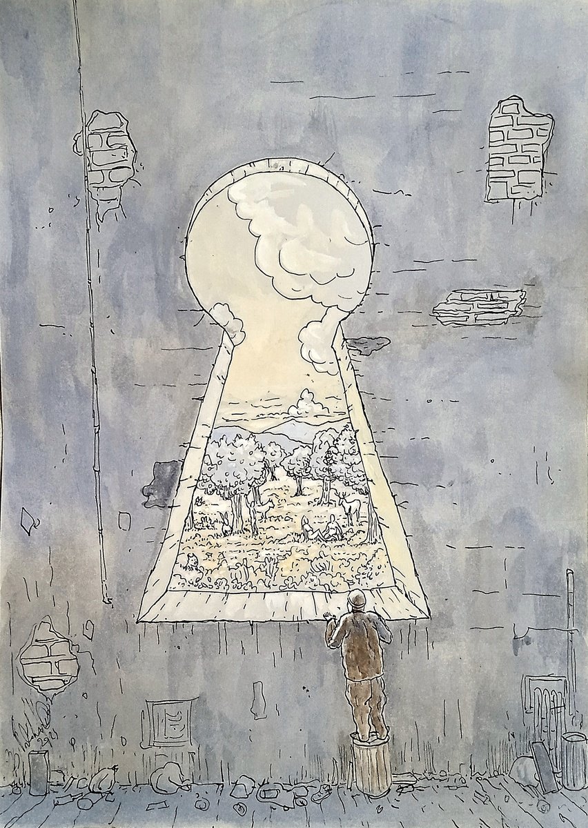 Illustrative Portrait Drawing By Paolo Beneforti, 8 X 12", Keyhole Landscape, Original Artwork