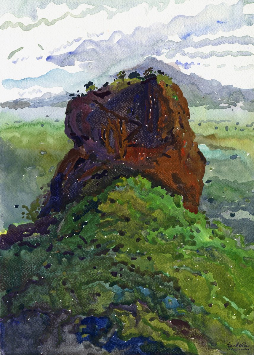 Impressionistic Landscape Watercolour By Tanbelia, 12 X 17", Sigiriya Rock, Original Artwork