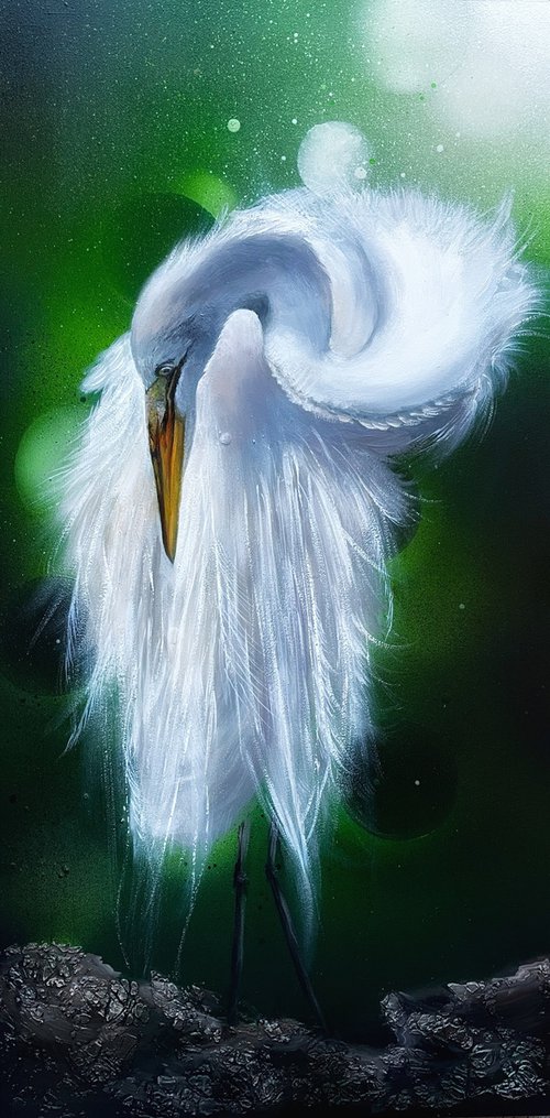 Bird #13 (white heron) by Selene's Art