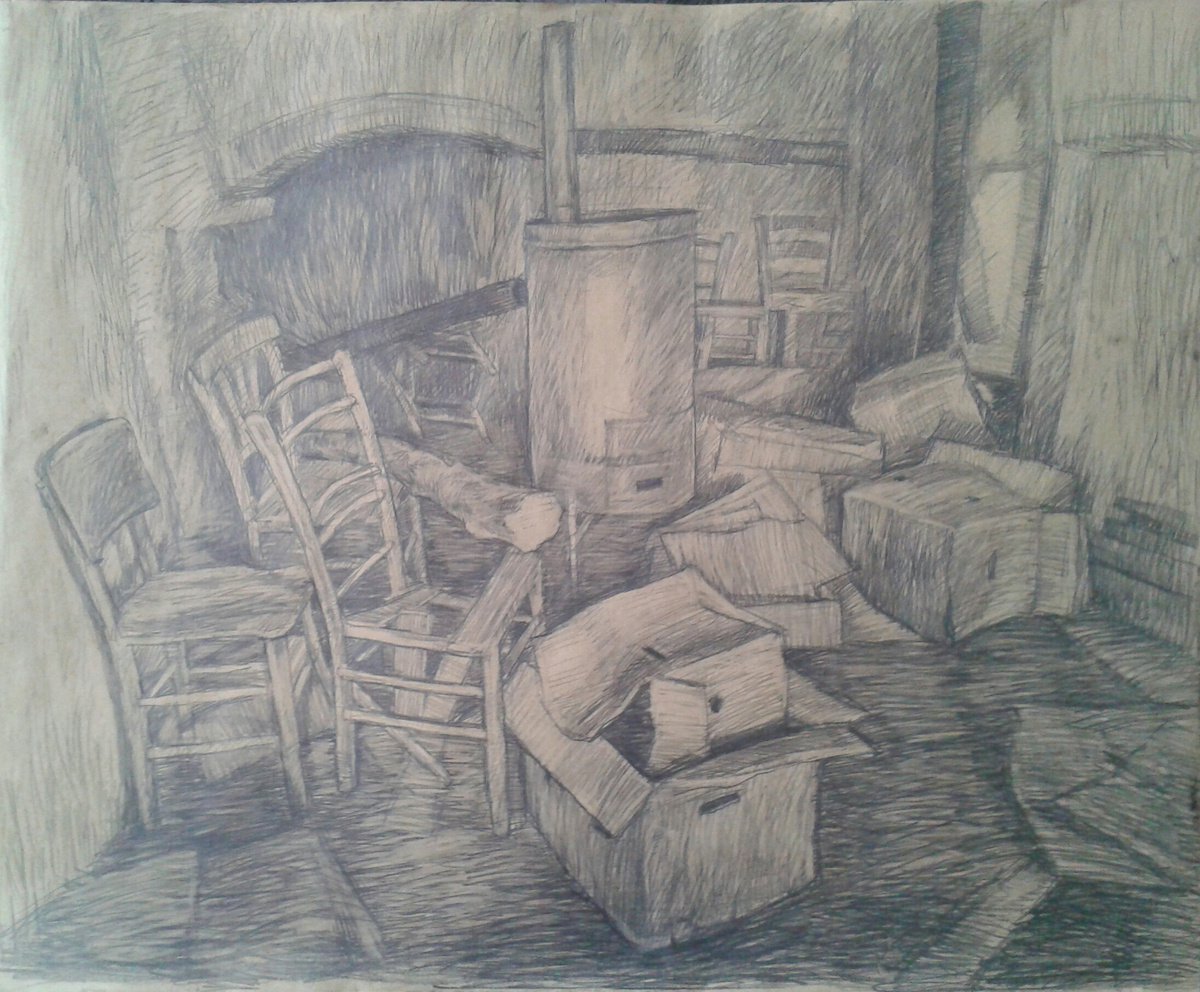 Still Life Pencil Drawing By Zlatina Krusteva, 25 X 20", "Interior", Original Artwork