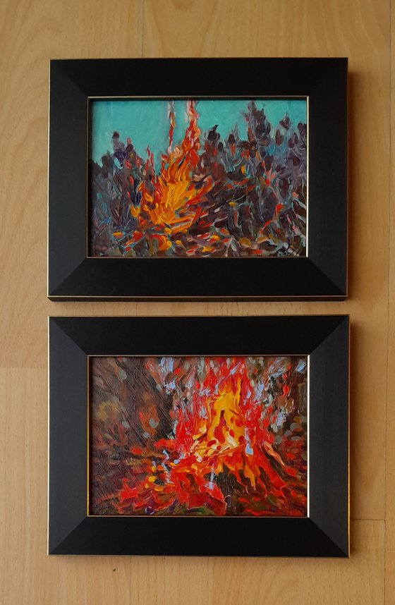 Small Fires on a Cold Night Diptych