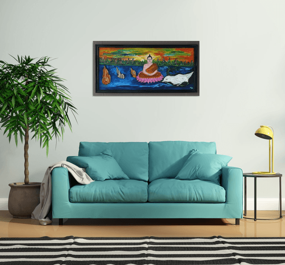 4 Buddha's on the river (Framed artwork)