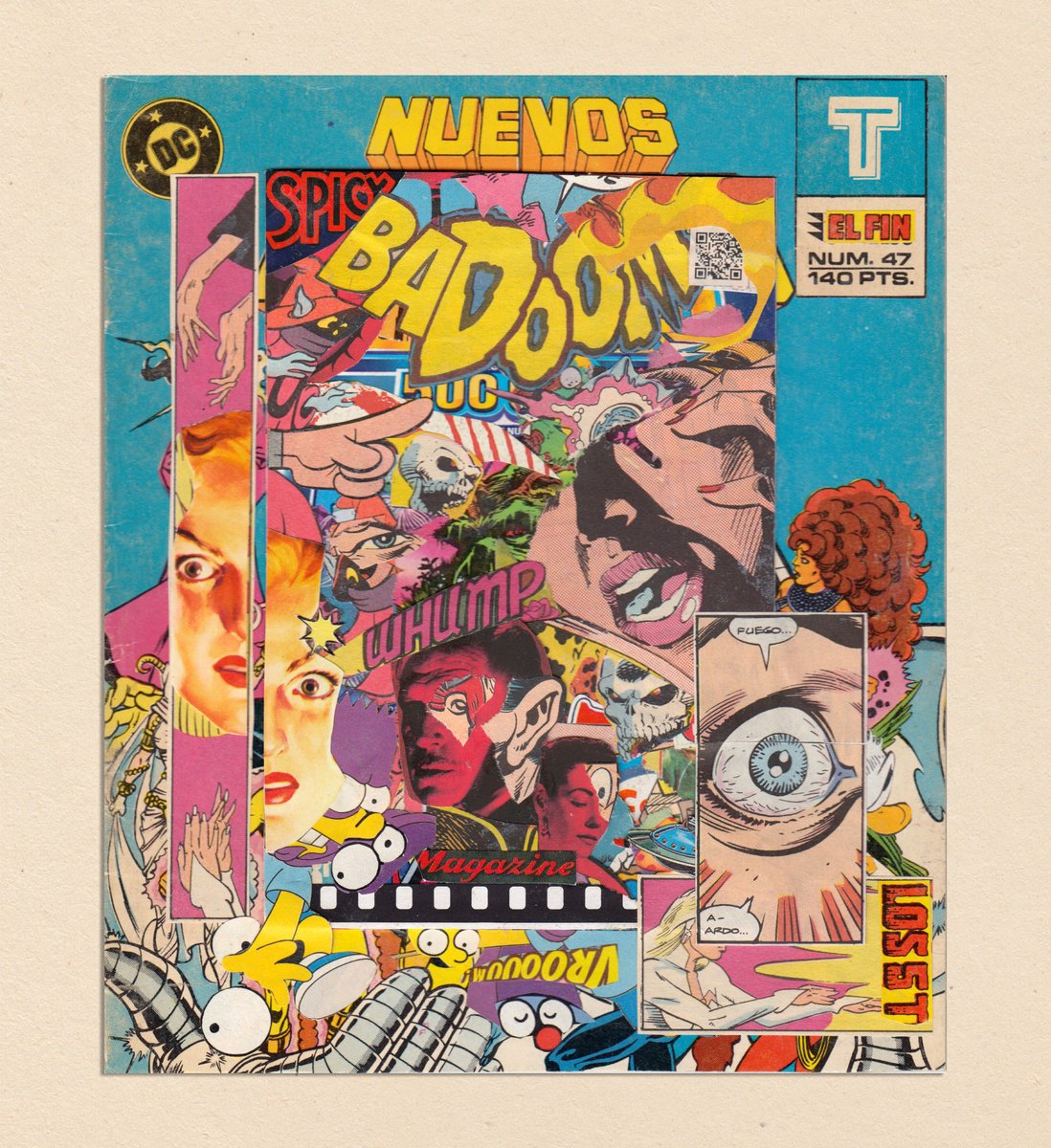 Portrait Collage By Jon Garbet, 8 X 9, Spicy Badoom, Original Artwork