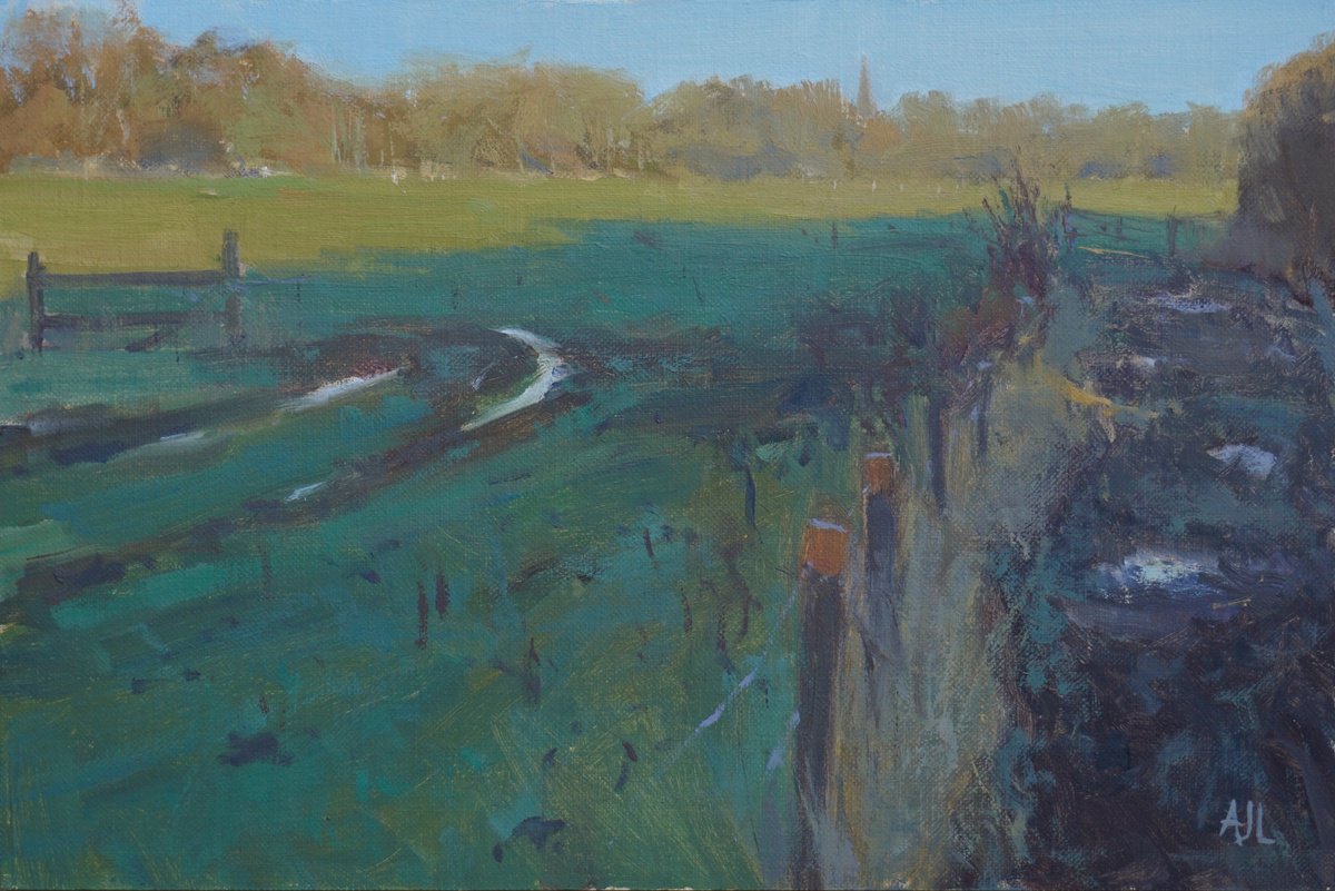 Impressionistic Landscape Oil Painting By Alex James Long, 12 X 8, Winter Tracks, Ducklington, Original Artwork