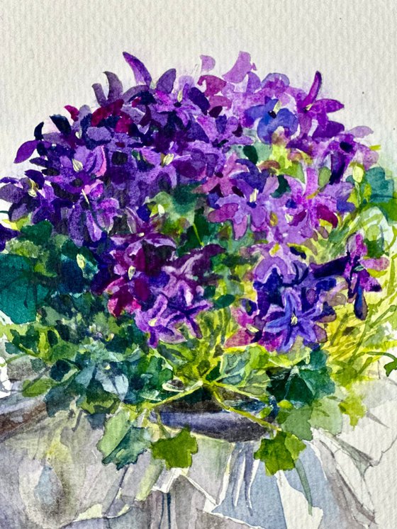 Purple Bellflowers in Crumpled Silver