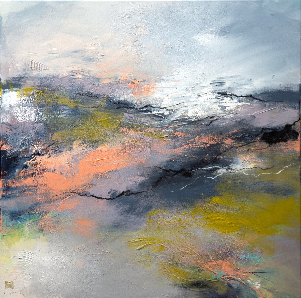 Organic Landscape Acrylic Painting By Paul Hillary, 33 X 33", Machair Above Scarista, Original Artwork