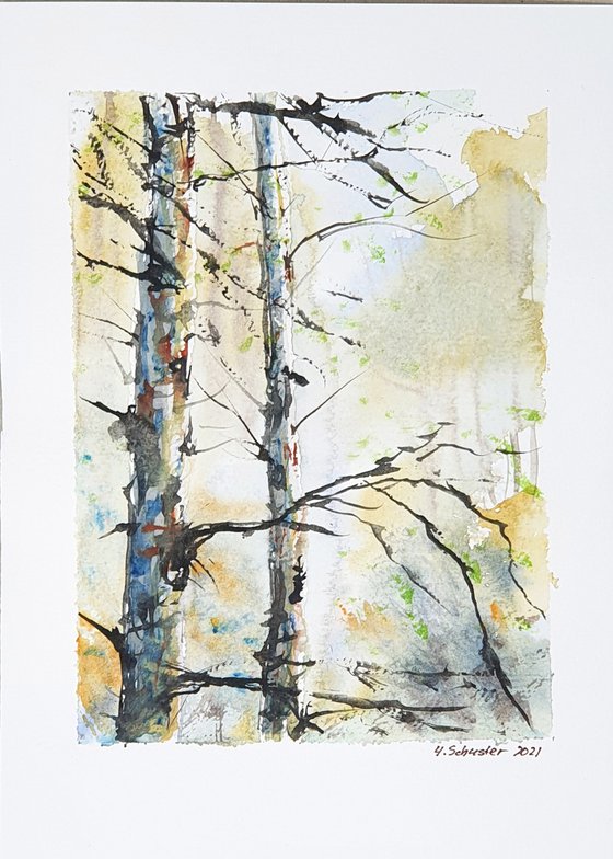 4/20 ORIGINAL WATERCOLOR painting. Trees series