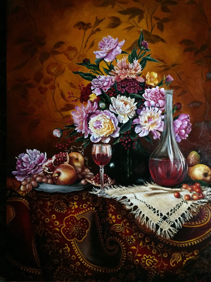 Photorealistic Still Life Oil Painting By Oleg Baulin, 24 X 31", Festive Still Life, Original Artwork