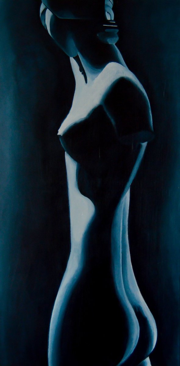 Expressive Portrait Oil Painting By Roman Sedlak, 20 X 39", Torso, Original Artwork