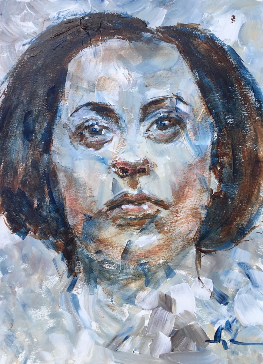 Expressive Portrait Acrylic Painting By Dominique Deve, 12 X 16, Isobel, Original Artwork
