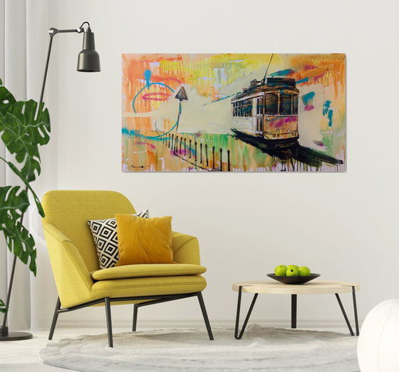 XXL Very Big Painting - "Lisbon tram" - Pop Art - Urban Art - Street - City - Cityscape