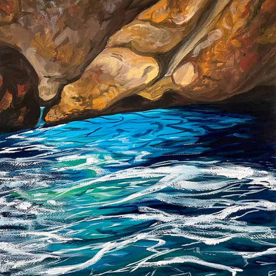 Ocean Gouache Painting, Sea Water Original Artwork, Coastal Wall Art