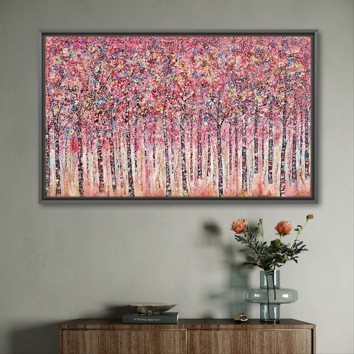 Abstract Acrylic Painting By Misty Lady - M. Nierobisz, 48 X 30", Fantasy Forest, Original Artwork