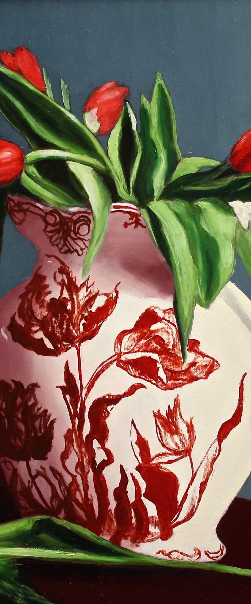 Red Tulips in a Red Tulip Pitcher by Gray Jacobik