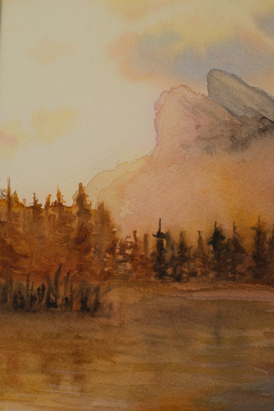 Mountain lake at sunset