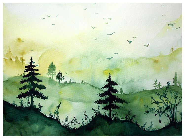 Sunny Forest Watercolour Painting 9 12 In Artfinder