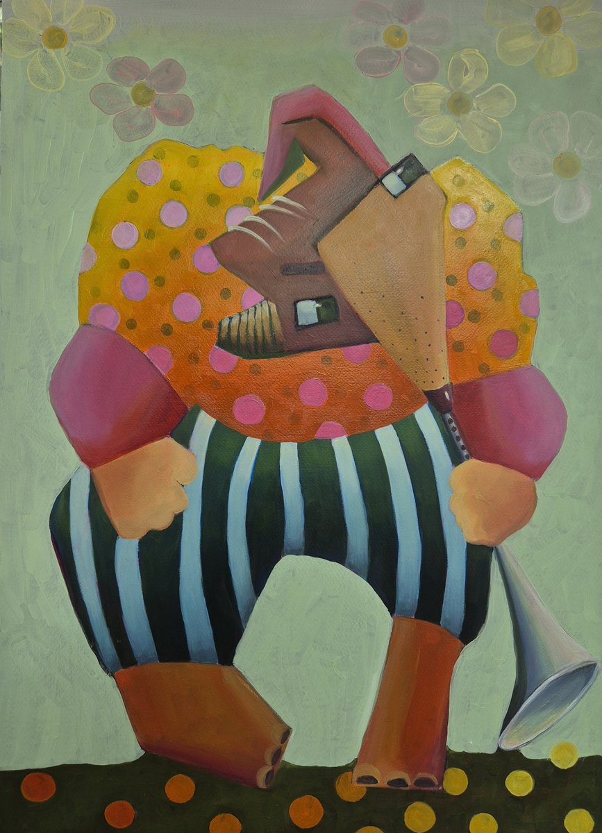 Illustrative Animal Oil Painting By Gitti Gv, 24 X 32, Music In My Heart, Original Artwork