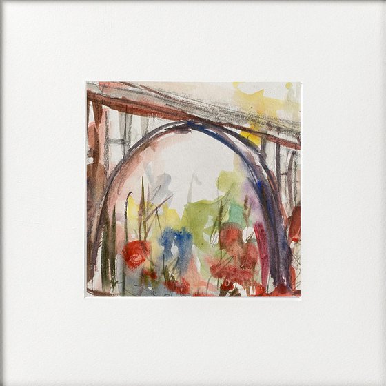 Abstract bridge with flowers Landscape 1 Framed