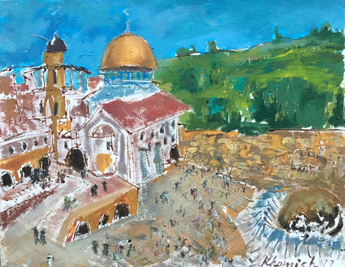 Old City oil painting at Jerusalem 20, Holy place paintings Contemporary Art Shipping Fre... by Leo Khomich