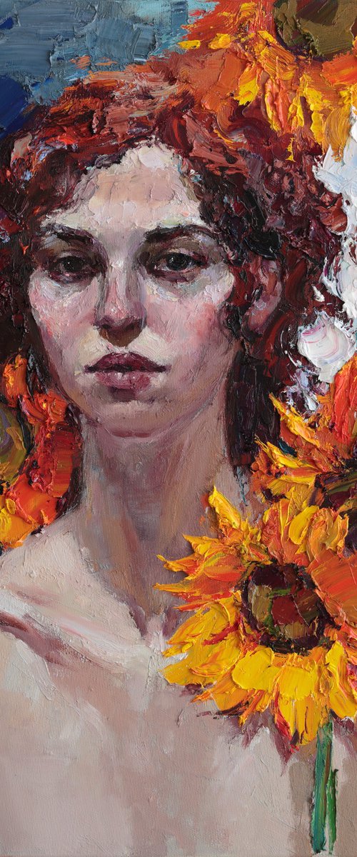 Girl with Sunflowers Portrait by Anastasiia Valiulina