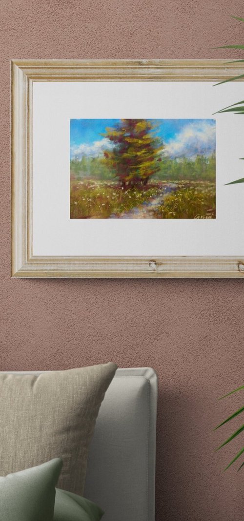 Flower Meadow (2018) Original pastel painting | Hand-painted Art Small Artist | Mediterranean Europe Impressionistic by Larisa Carli