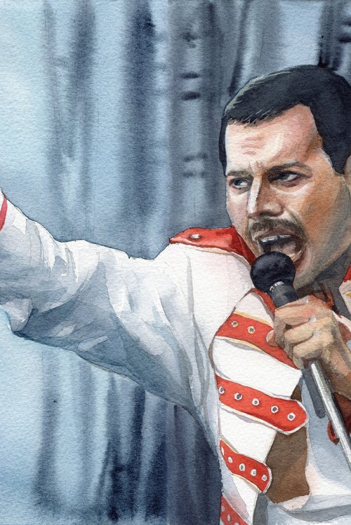 Watercolor portrait of Freddie Mercury by SVITLANA LAGUTINA